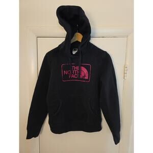 The North Face Hoodie Sweatshirt Womens Sz Small Black Pink Logo Kangaroo Pouch
